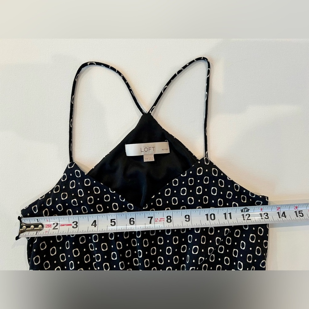 LOFT Petite Racerback Flowy Cinched Geometric Black White Mini XXSP Mini Dress - Picture 10 of 12